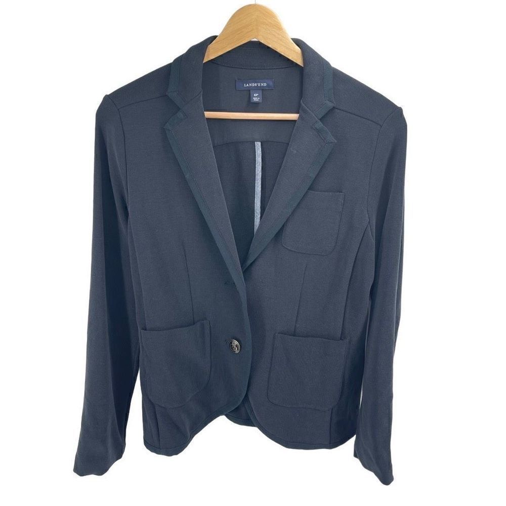 Lands' End Womens Blazer Jacket Nautical Button Pocket Black Size Petite 6 6P
